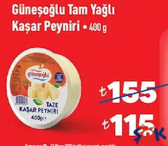 GÜNEŞOĞLU TAM YAĞLI KAŞAR PEYNİRİ 400 G GÜNEŞOĞLU TAM YAĞLI KAŞAR PEYNİRİ 400 G